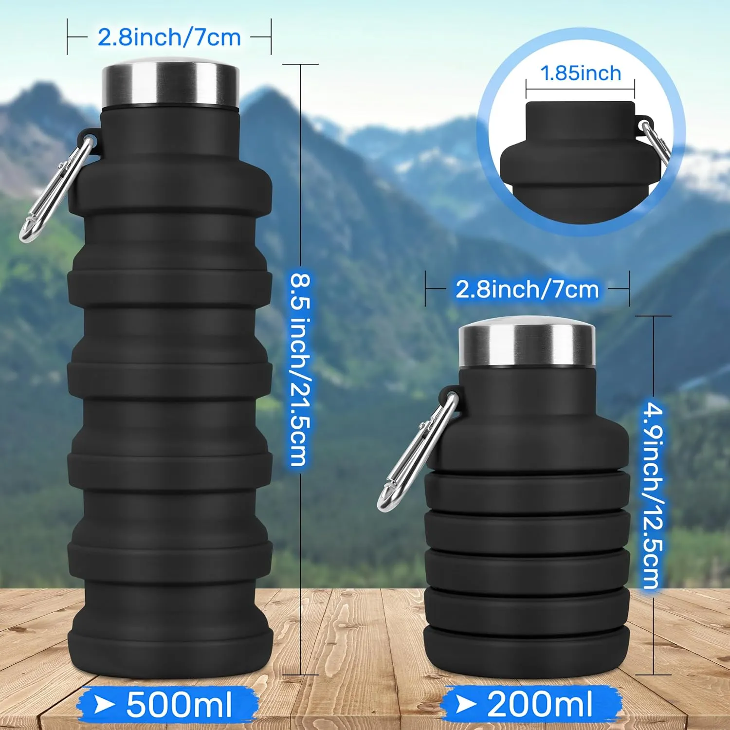 Collapsible Water Bottle, 16oz Portable Reusable Silicone Water Bottle, BPA-Free Leak-Proof Foldable Design with Carabiner, Lightweight Durable for Gym, Travel, Camping, Hiking, Sportsr-Pink