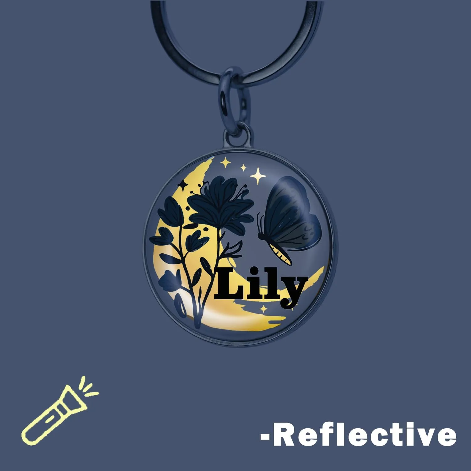 Customizable Reflective Waterproof Pet ID Tag with Engraved Name & Contact Info, Durable Rustproof Metal Lightweight Design for Dogs Cats, Gold & Silver Options (Butterfly)