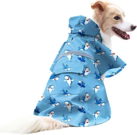 DELIFUR Large Dog Raincoat - Waterproof Dog Rain Poncho Adjustable Double Layer Rain Jacket with Hood for Medium Large Dogs Designed with Leash Hole Reflective Strip(Blue Shark, Large)