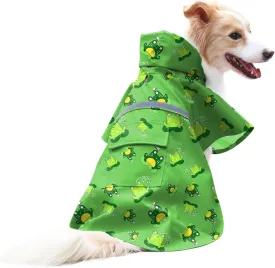 DELIFUR Large Dog Raincoat - Waterproof Dog Rain Poncho Adjustable Double Layer Rain Jacket with Hood for Medium Large Dogs Designed with Leash Hole Reflective Strip(Green Frog, Large)