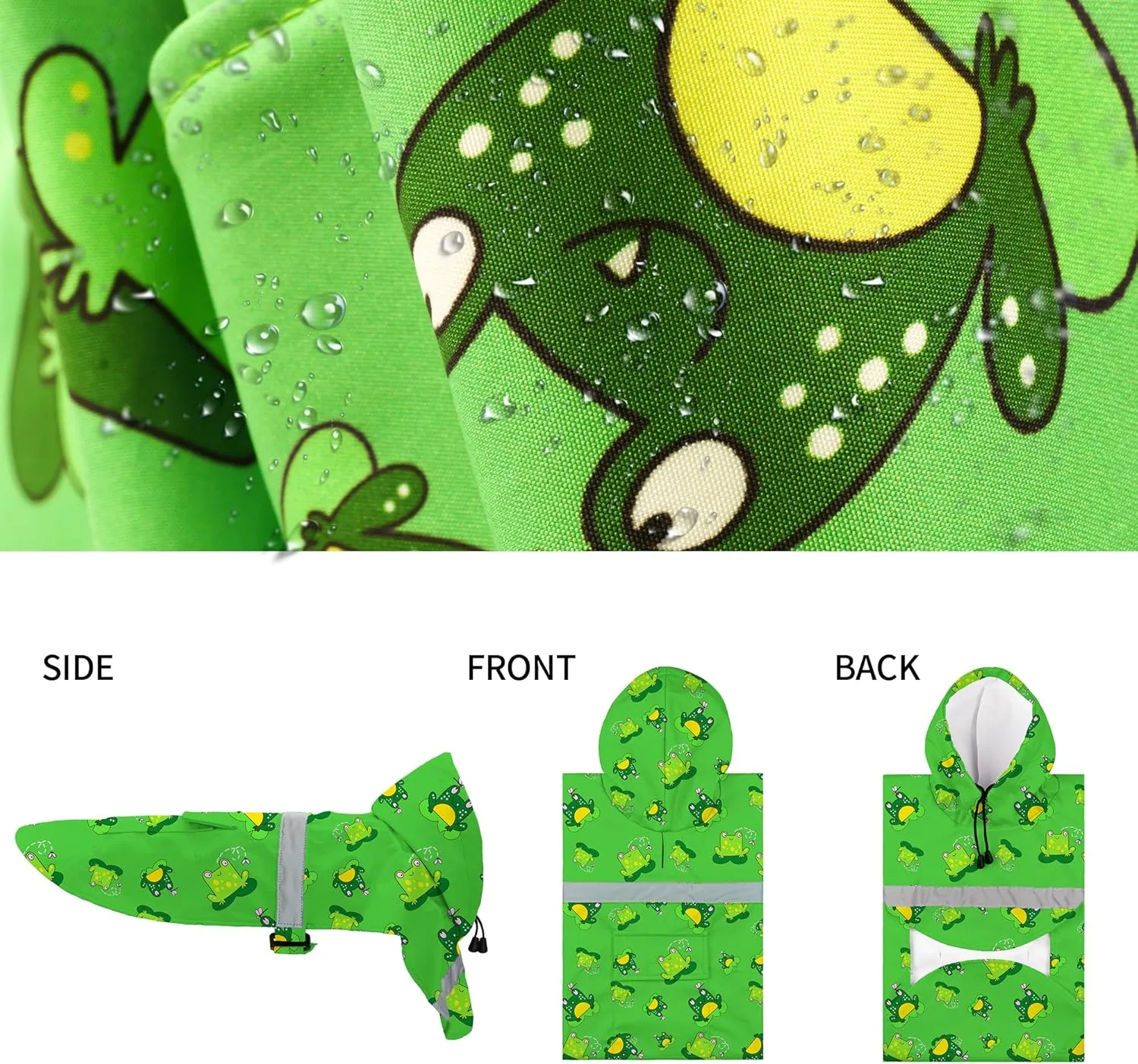 DELIFUR Large Dog Raincoat - Waterproof Dog Rain Poncho Adjustable Double Layer Rain Jacket with Hood for Medium Large Dogs Designed with Leash Hole Reflective Strip(Green Frog, Large)