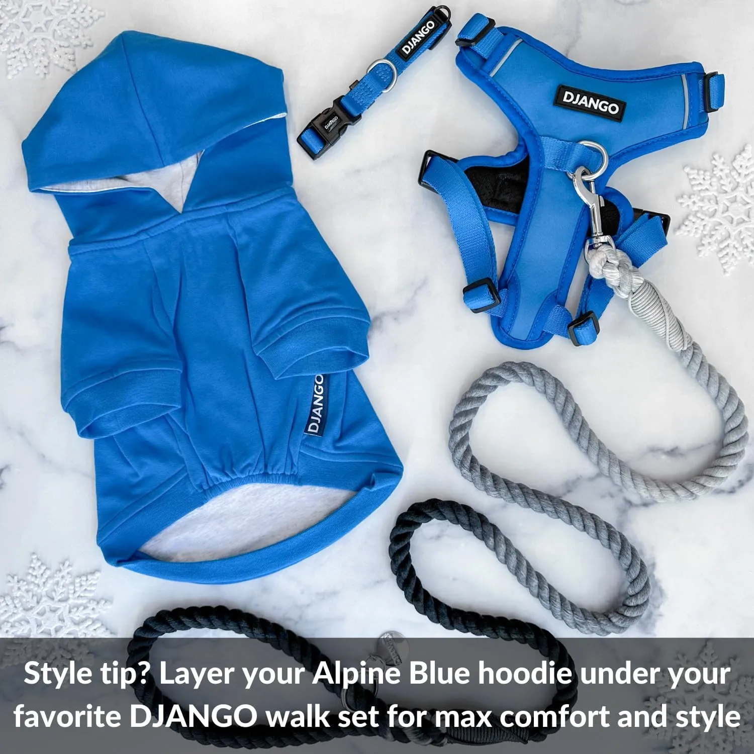 DJANGO Fully Lined Hoodie for Dog - Soft, Stretchy, and Cozy Sweatshirts for Dogs - Alpine Blue Winter Dog Sweaters for Dachshunds and Small Dogs - Warm Dog Hoodie Medium with Elastic Waistband