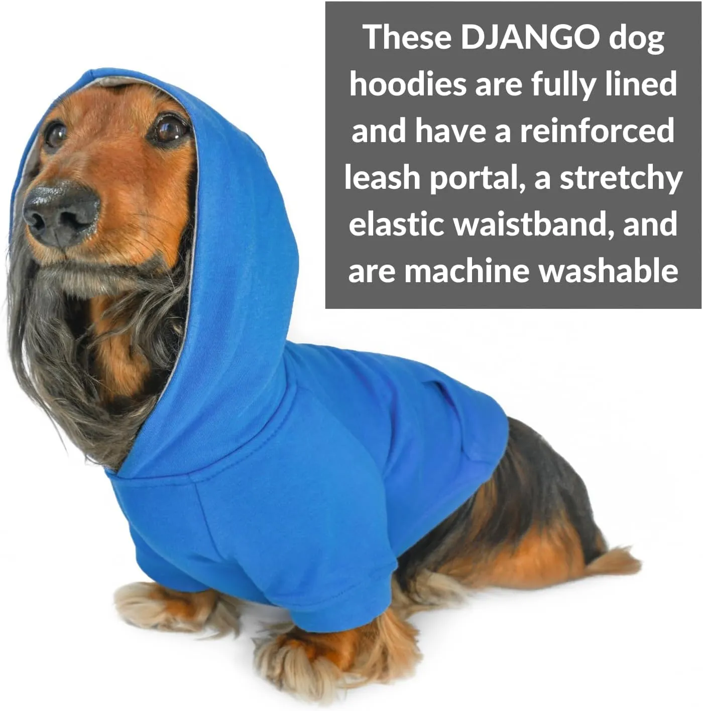 DJANGO Fully Lined Hoodie for Dog - Soft, Stretchy, and Cozy Sweatshirts for Dogs - Alpine Blue Winter Dog Sweaters for Dachshunds and Small Dogs - Warm Dog Hoodie Medium with Elastic Waistband