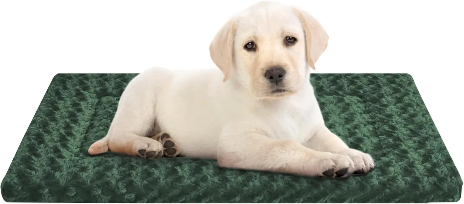 Dog Crate Bed Pad  Reversible Fleece Mat for Small, Medium, Large Dogs  Soft & Washable Anti-Slip Dog Bed Mat for Cages and Kennels  Comfortable, Durable Sleeping Pad for Dogs, Green, S