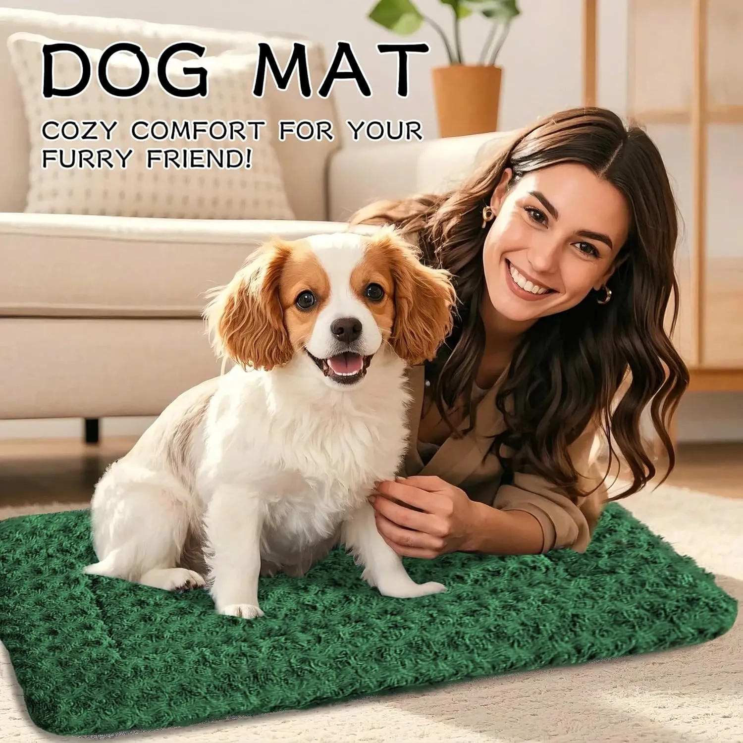 Dog Crate Bed Pad  Reversible Fleece Mat for Small, Medium, Large Dogs  Soft & Washable Anti-Slip Dog Bed Mat for Cages and Kennels  Comfortable, Durable Sleeping Pad for Dogs, Green, S