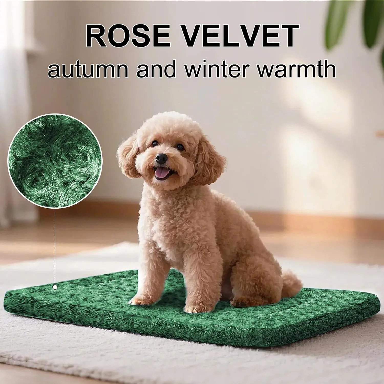 Dog Crate Bed Pad  Reversible Fleece Mat for Small, Medium, Large Dogs  Soft & Washable Anti-Slip Dog Bed Mat for Cages and Kennels  Comfortable, Durable Sleeping Pad for Dogs, Green, S
