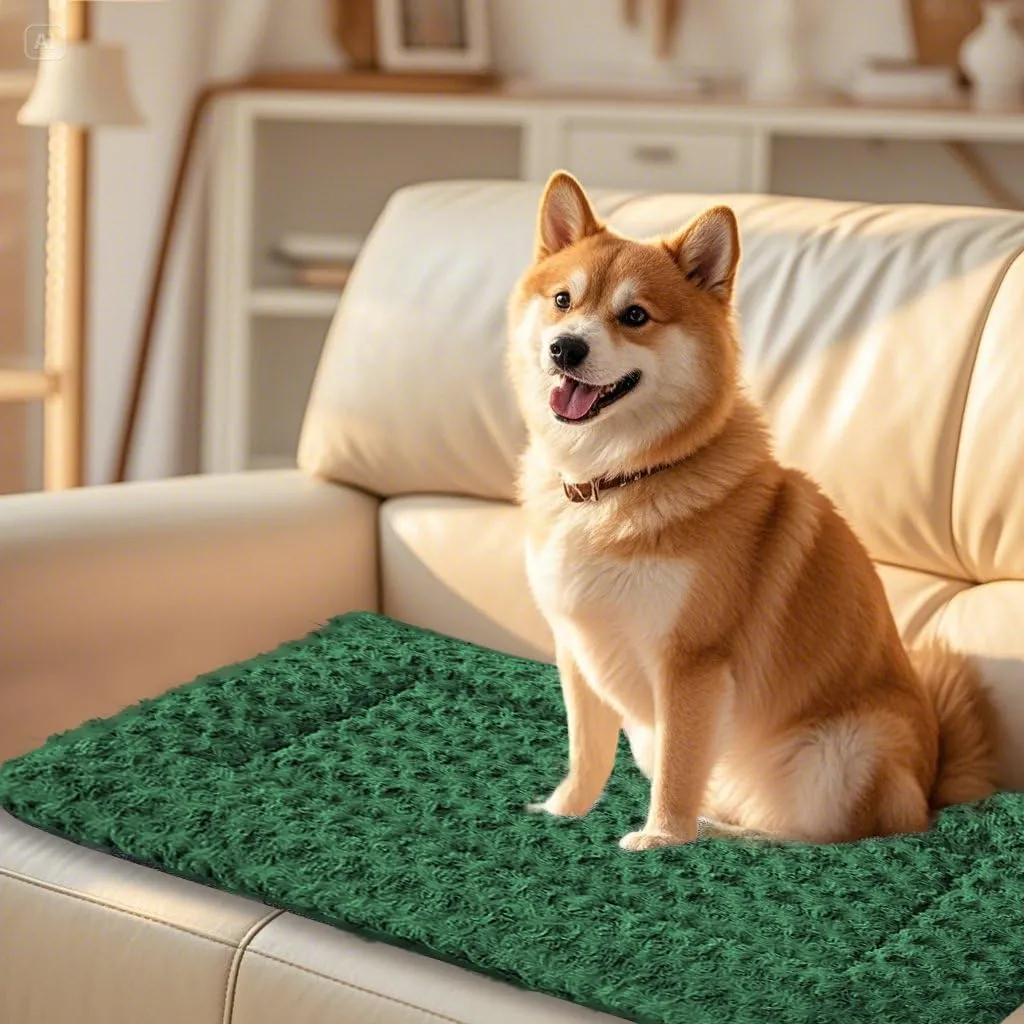 Dog Crate Bed Pad  Reversible Fleece Mat for Small, Medium, Large Dogs  Soft & Washable Anti-Slip Dog Bed Mat for Cages and Kennels  Comfortable, Durable Sleeping Pad for Dogs, Green, S