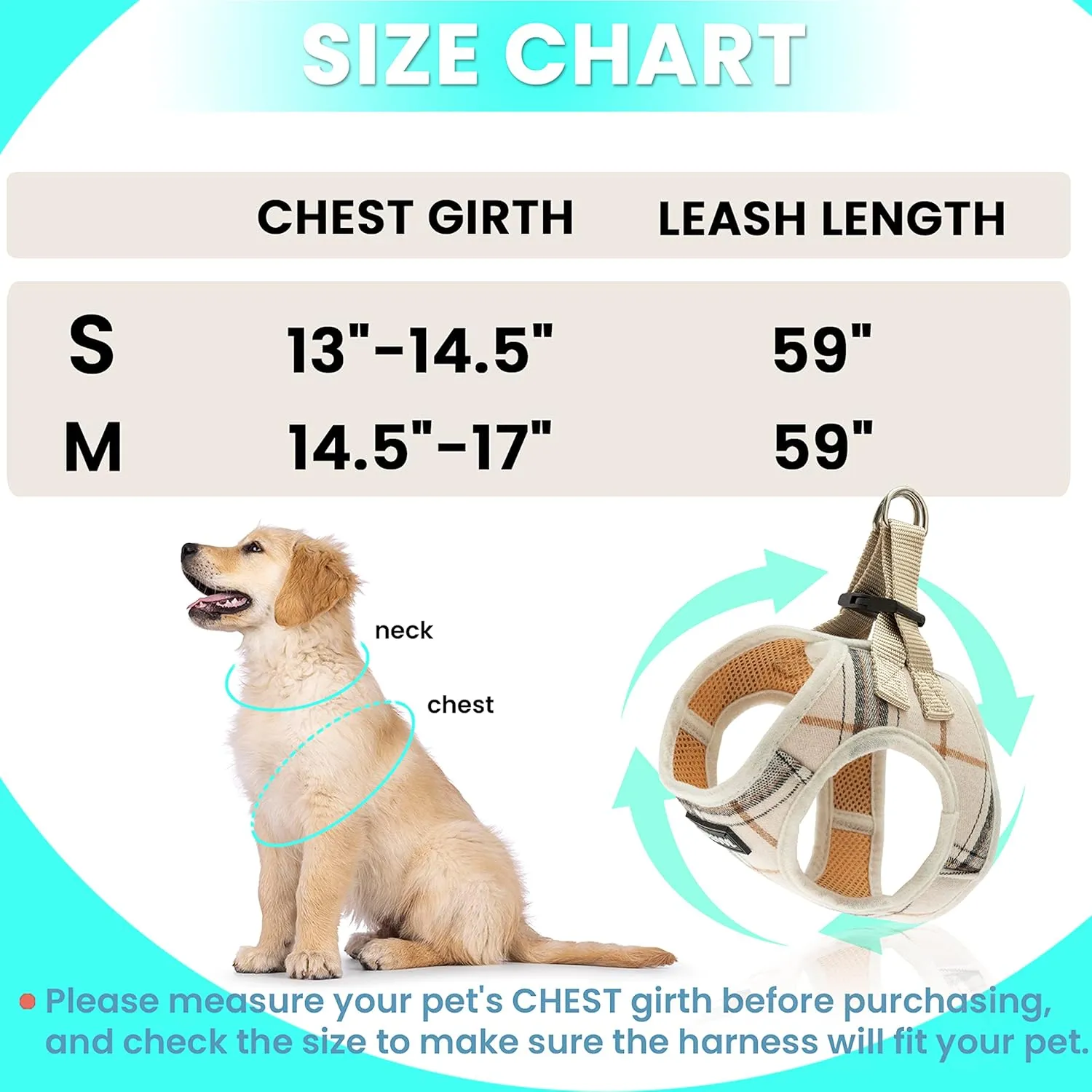 Dog Harness for Small Dogs - Plaid No Pull Dog Vest Harness and Leash Set - Step in Reflective Adjustable Soft Mesh Full Body Dog Harness for Walking, Running, Training...