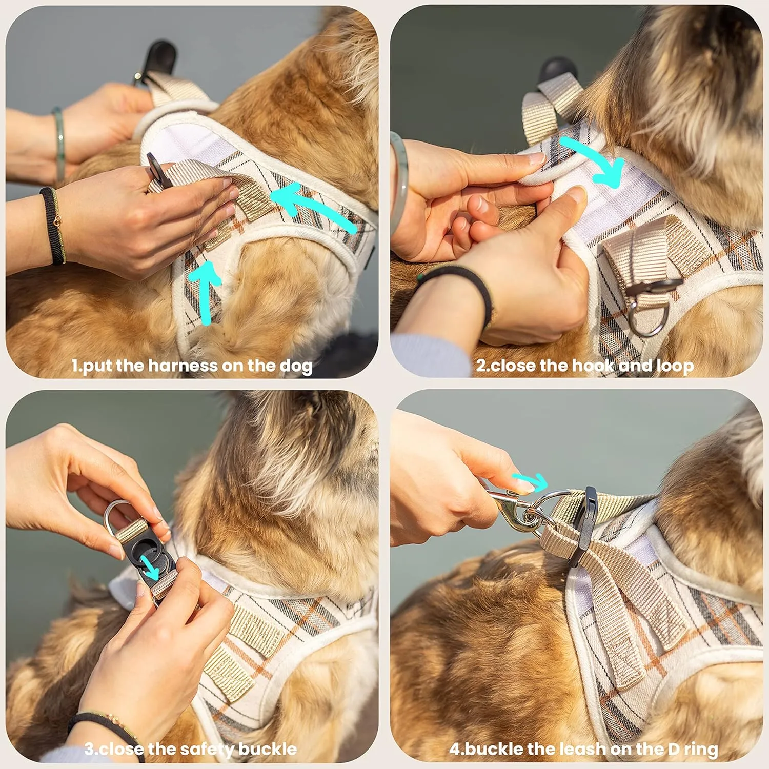 Dog Harness for Small Dogs - Plaid No Pull Dog Vest Harness and Leash Set - Step in Reflective Adjustable Soft Mesh Full Body Dog Harness for Walking, Running, Training...