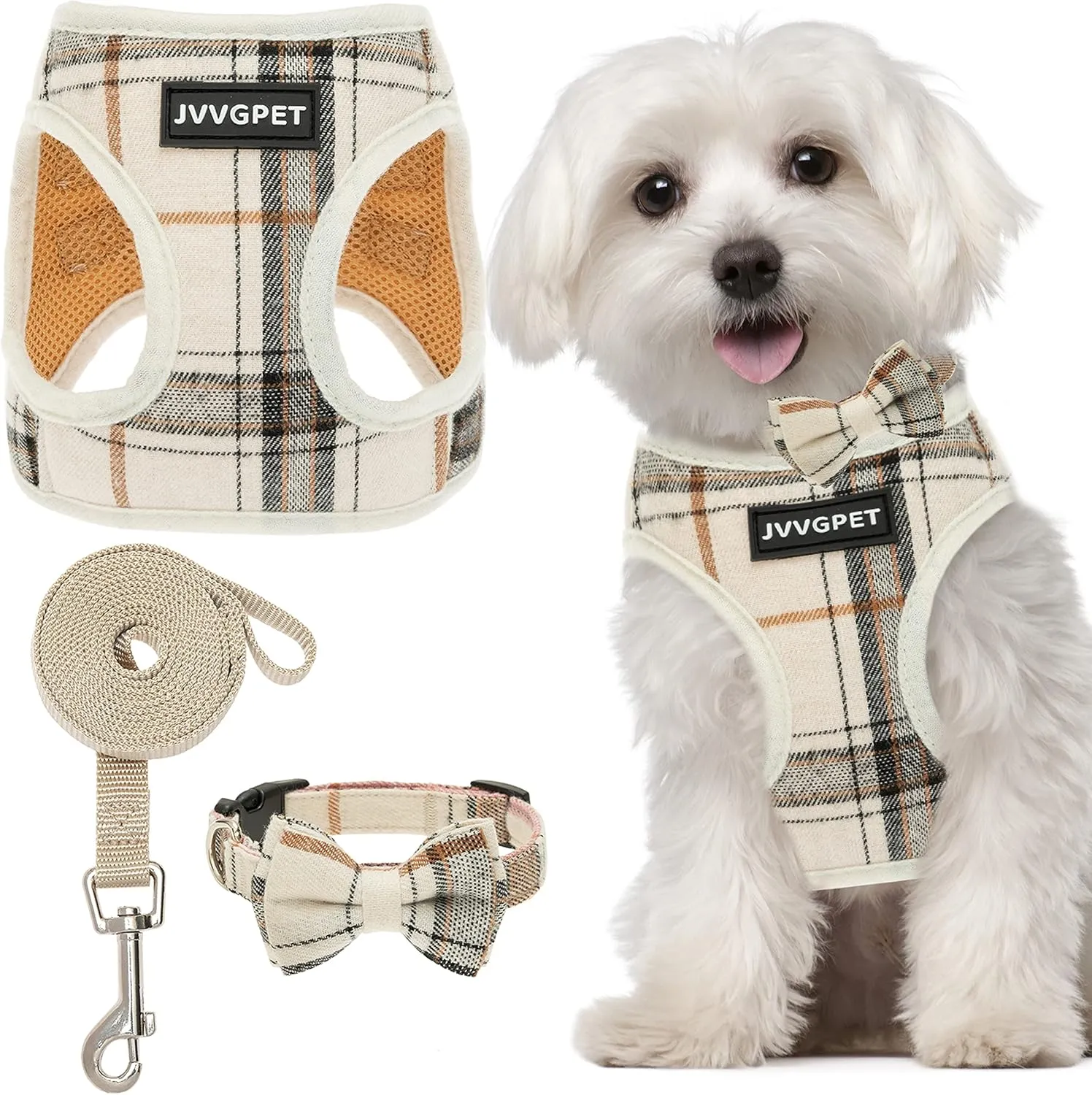 Dog Harness for Small Dogs - Plaid No Pull Dog Vest Harness and Leash Set - Step in Reflective Adjustable Soft Mesh Full Body Dog Harness for Walking, Running, Training...