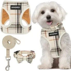 Dog Harness for Small Dogs - Plaid No Pull Dog Vest Harness and Leash Set - Step in Reflective Adjustable Soft Mesh Full Body Dog Harness for Walking, Running, Training...