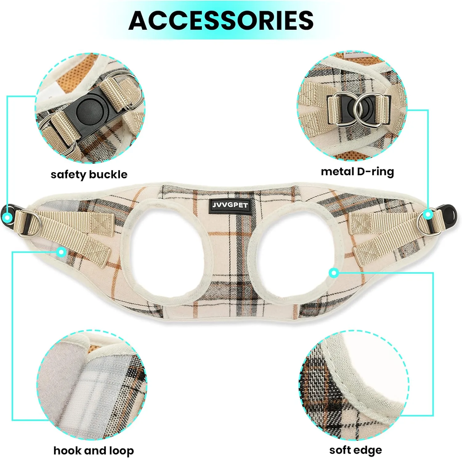 Dog Harness for Small Dogs - Plaid No Pull Dog Vest Harness and Leash Set - Step in Reflective Adjustable Soft Mesh Full Body Dog Harness for Walking, Running, Training...