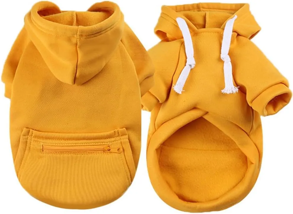 Dog Hoodie for Small Medium Large Dogs,Fleece Hoodie for Dogs with Zipper Pocket,Fall Winter Warm Cat Puppy Sweatshirts(Yellow,XS)