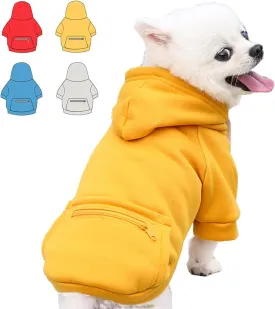 Dog Hoodie for Small Medium Large Dogs,Fleece Hoodie for Dogs with Zipper Pocket,Fall Winter Warm Cat Puppy Sweatshirts(Yellow,XS)