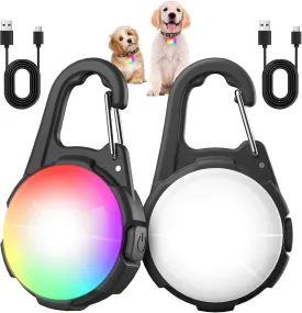 Dog Lights for Night Walking, 2 Packs LED Collar Light, 4 Modes Light for Walking at Night, Waterproof Dogs Walk Lights, Rechargeable Collar Lamp for Nighttime Clip On, for Running, Camping, Cycling