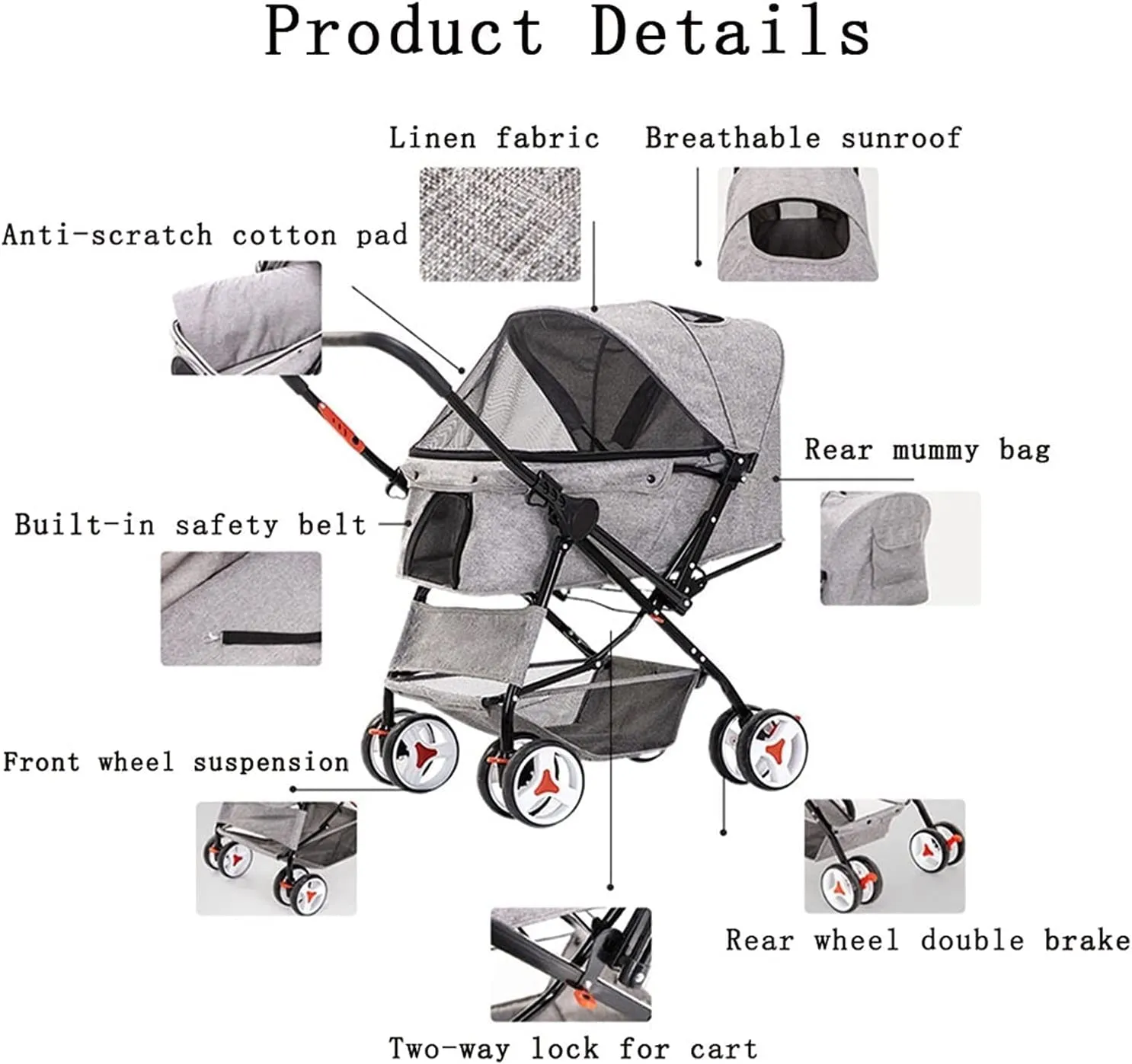 Dog Strollers for Medium Small Dogs 4 Wheel Cat/Dog Stroller Cheap Easy One-Hand Fold Reversible Push Handle Pet Stroller Puppy & Kitten Carrier with Stroller