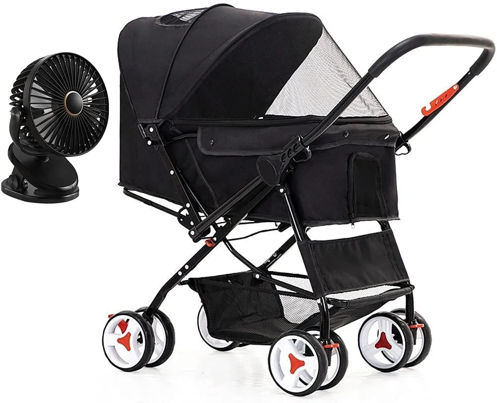 Dog Strollers for Medium Small Dogs 4 Wheel Cat/Dog Stroller Cheap Easy One-Hand Fold Reversible Push Handle Pet Stroller Puppy & Kitten Carrier with Stroller