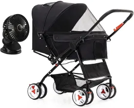 Dog Strollers for Medium Small Dogs 4 Wheel Cat/Dog Stroller Cheap Easy One-Hand Fold Reversible Push Handle Pet Stroller Puppy & Kitten Carrier with Stroller