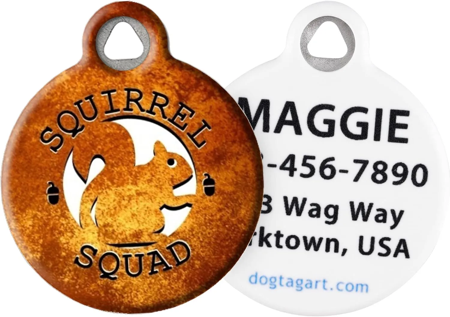 Dog Tag Art Squirrel Squad Personalized Pet ID Tag for Dogs and Cats, Silent Polymer Coated Stainless Steel Nametag with Customized Identification Information - Large 1.25" Diameter