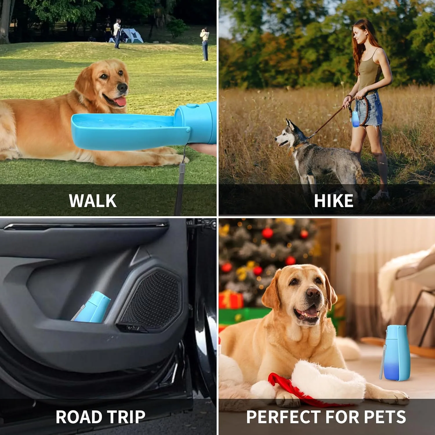 Dog Water Bottle, Travel Puppy Water Bowl, Leak Proof Portable Puppy Water Dispenser, Foldable Dog Water Bottle for for Pets Outdoor Walking, Hiking, Travel, Food Grade Plastic - 19oz Blue