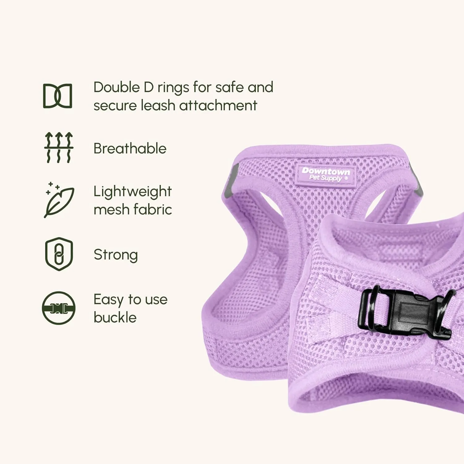Downtown Pet Supply Step in Dog Harness for Small Dogs - Adjustable, Escape Proof Dog Harness with Reflective Trim - All-Weather, Fast-Drying Padded Mesh Fabric - Lilac, XS