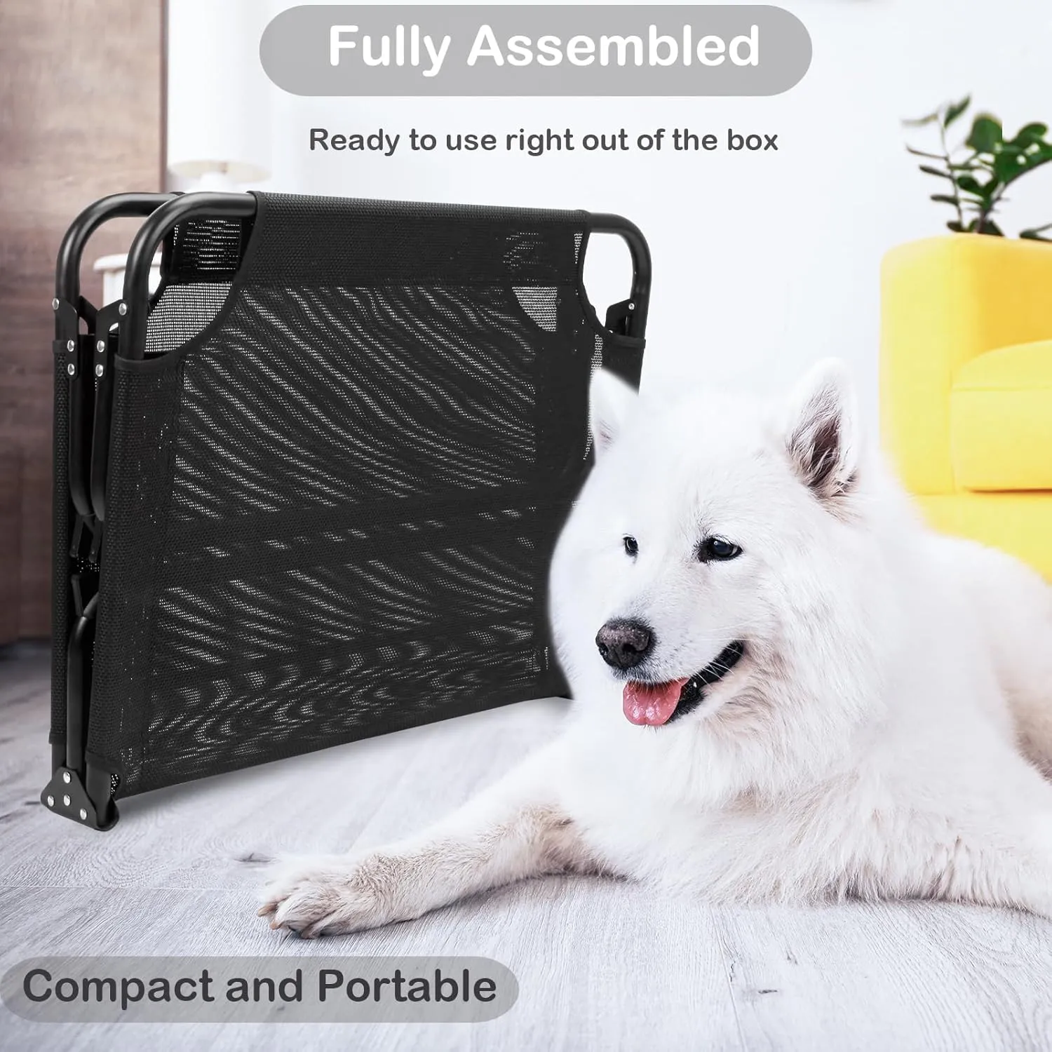 Elevated Large Dog Bed Cot, Fully Assembled, Raised Outdoor Folding Portable Pet Hammock for Medium Large Dogs, Black 45"x28"x8"