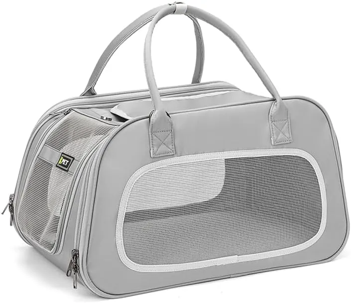 Fashion Grey Pet Carrier Handbag for Cats,Puppy,Dogs Bag Soft-Sided,Mesh,Travel,Outdoor,Car Seat,19x12x11 inches