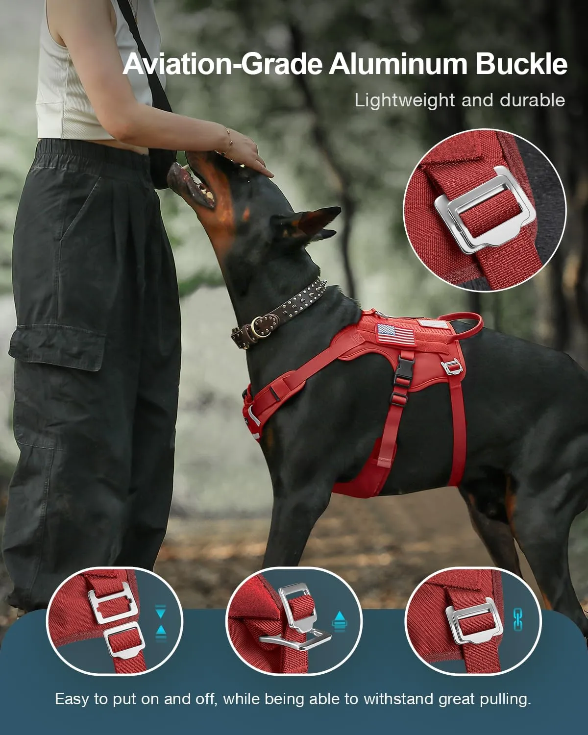 FAYOGOO Tactical Dog Harness for Large Dogs - Dog Harness Escape Proof with Handle - No Pull Military Service Dog Vest with Removable Patches for Walking,Training (Red, M(Chest:22-27"))