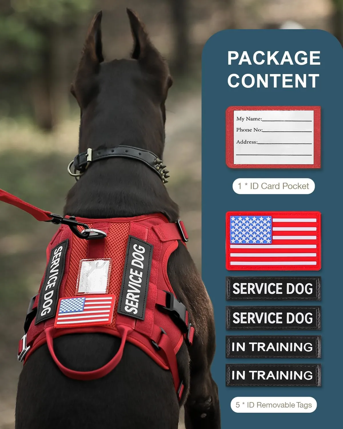 FAYOGOO Tactical Dog Harness for Large Dogs - Dog Harness Escape Proof with Handle - No Pull Military Service Dog Vest with Removable Patches for Walking,Training (Red, M(Chest:22-27"))