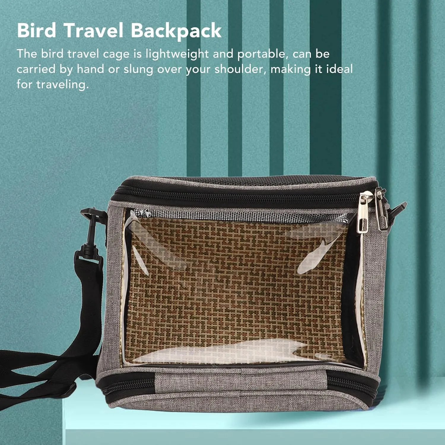 FLEXMAN Bird Carrier Bag, Portable Small Bird Travel Cage, Transparent Lightweight Breathable, Two Way Zipper Parrot Travel Cage with Side Pockets for Parrots, Birds, Hamsters, Small Lizards (Grey)
