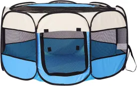 Foldable Pet Dog Playpen, Pop Up Portable Cat Playpen, Indoor/Outdoor for Kitten Puppy Play Pen, Cats Crate Tent with Carrying Bag, 600D Oxford (Sky Blue   Beige, Large, 8)