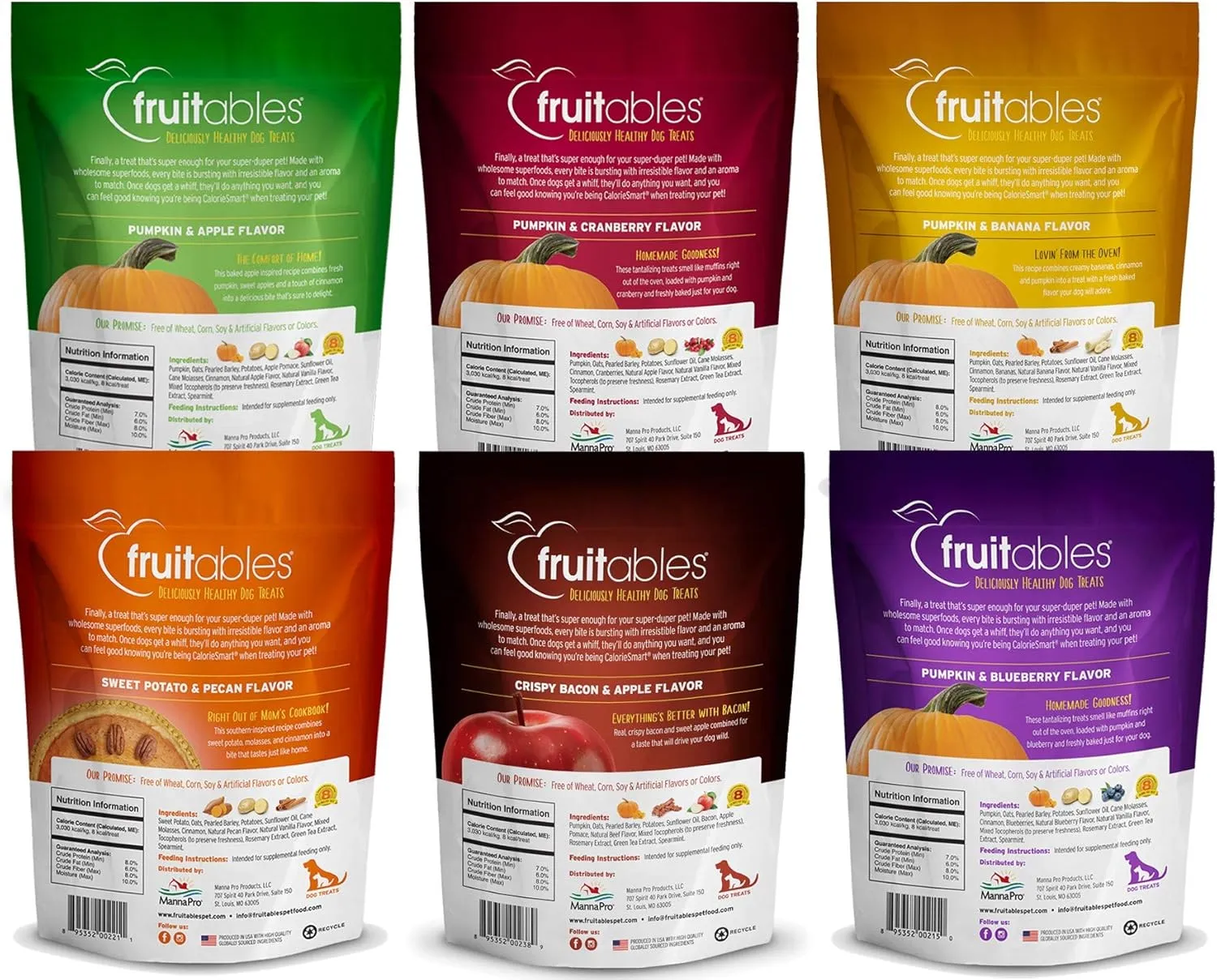 Fruitables Pumpkin Dog Treats, 7oz, Crunch Variety Pack of 6