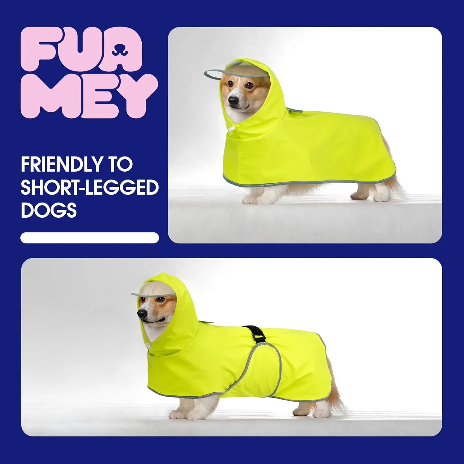 FUAMEY Dog Raincoat Pet Waterproof, Lightweight Rain Jacket Belly Protection, Reflective Rain Coat for Dogs Clear Hooded Rain Poncho with Leash Hole, Border Collie (Yellow, XL)