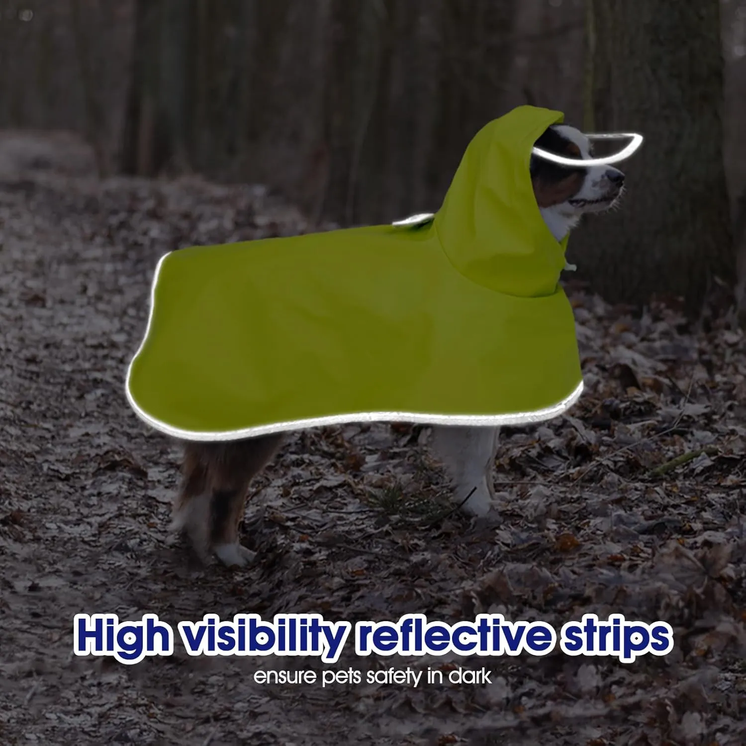 FUAMEY Dog Raincoat Pet Waterproof, Lightweight Rain Jacket Belly Protection, Reflective Rain Coat for Dogs Clear Hooded Rain Poncho with Leash Hole, Border Collie (Yellow, XL)