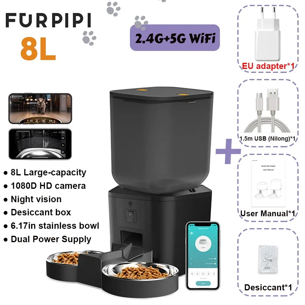 Furpipi 8L Smart Automatic Cat and Dog Feeder with HD Camera