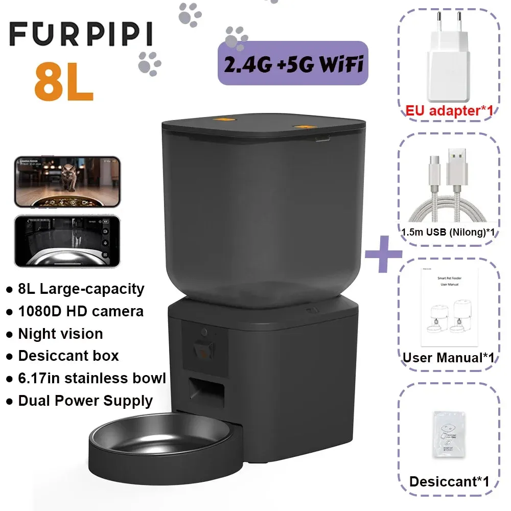 Furpipi 8L Smart Automatic Cat and Dog Feeder with HD Camera