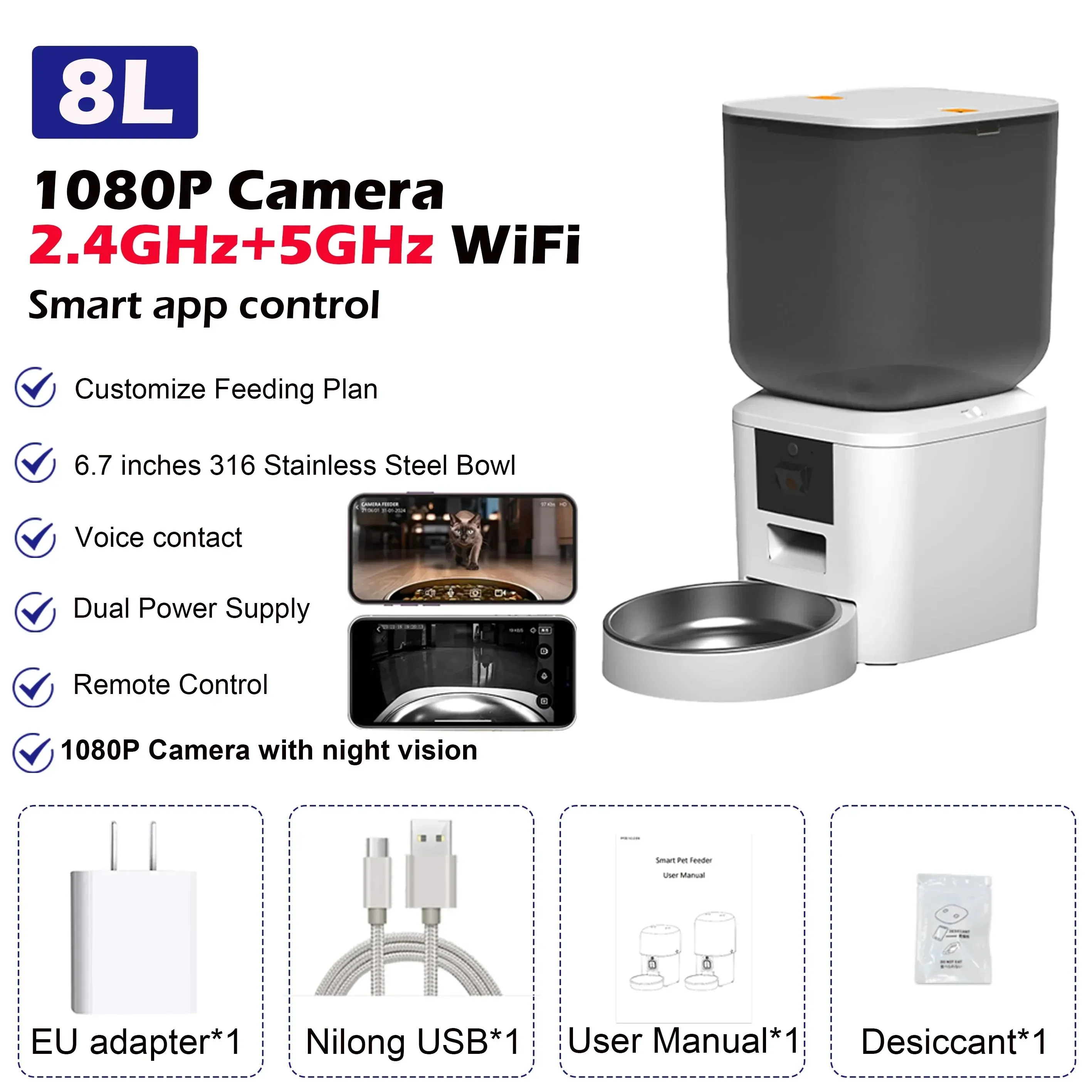 Furpipi 8L Smart Automatic Cat and Dog Feeder with HD Camera
