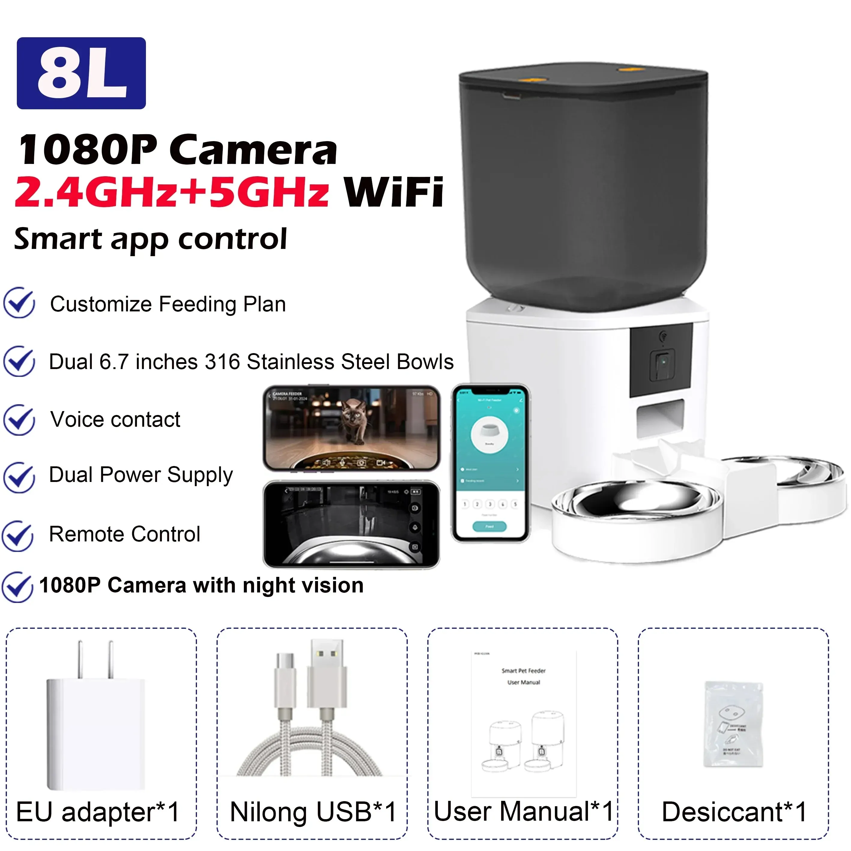 Furpipi 8L Smart Automatic Cat and Dog Feeder with HD Camera