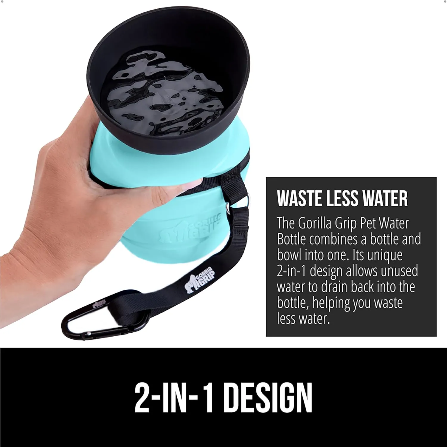 GORILLA GRIP Dog Water Bottle, Portable Water Bowl Dispenser for Dogs, 12 oz Leak Proof Pet Travel Squeeze Bottles, Food Grade Silicone, Puppy Essentials, Hiking Camping Trip Accessories, Turquoise