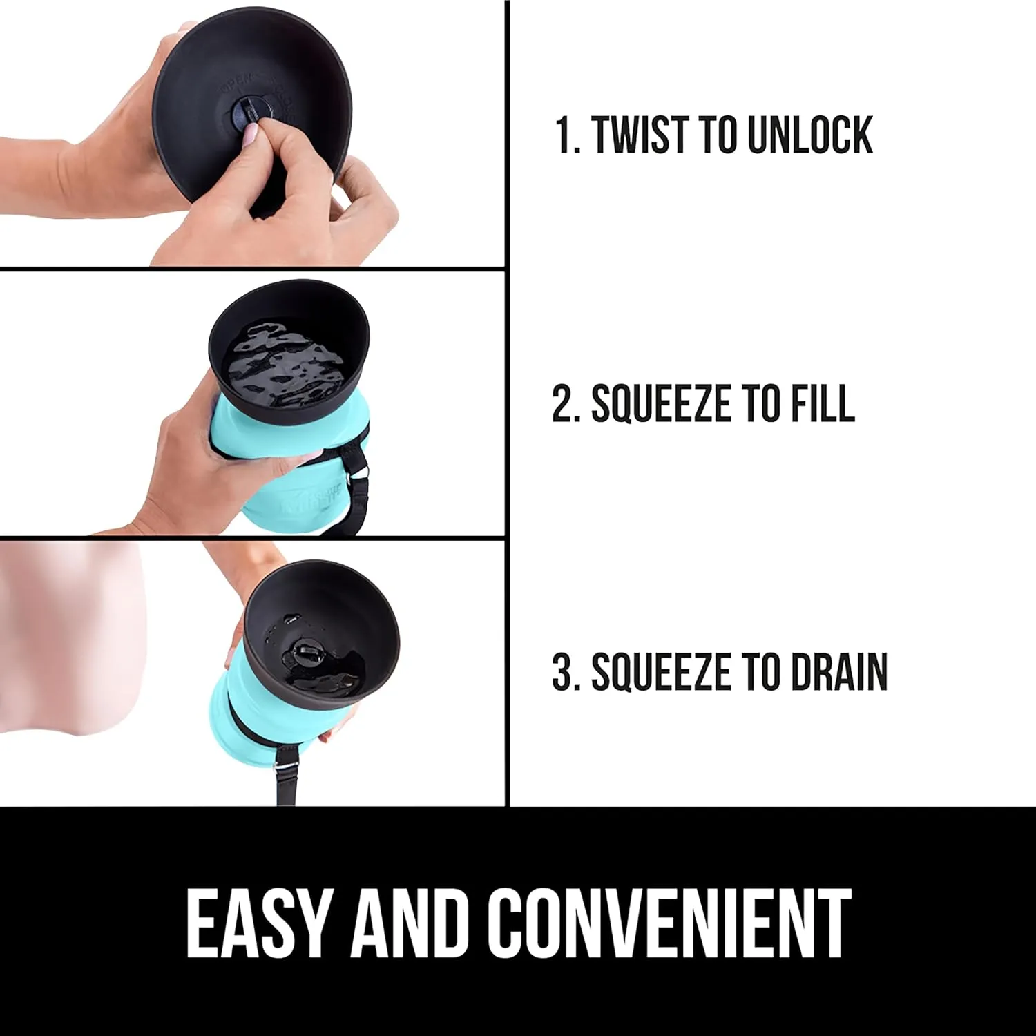 GORILLA GRIP Dog Water Bottle, Portable Water Bowl Dispenser for Dogs, 12 oz Leak Proof Pet Travel Squeeze Bottles, Food Grade Silicone, Puppy Essentials, Hiking Camping Trip Accessories, Turquoise