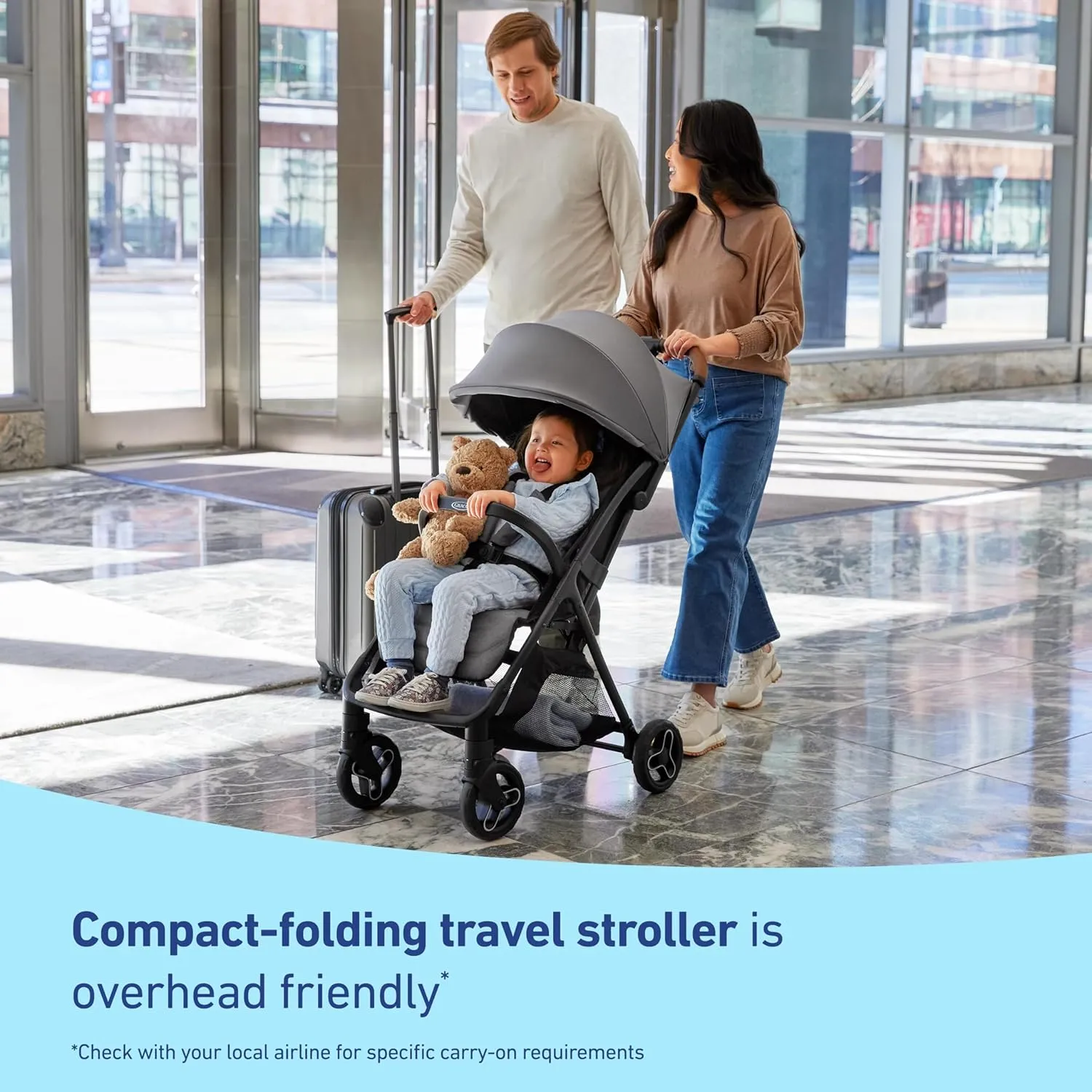 Graco Ready2Jet Compact Stroller  Overhead Friendly Compact Travel Stroller with Automatic Fold, Geo Pop