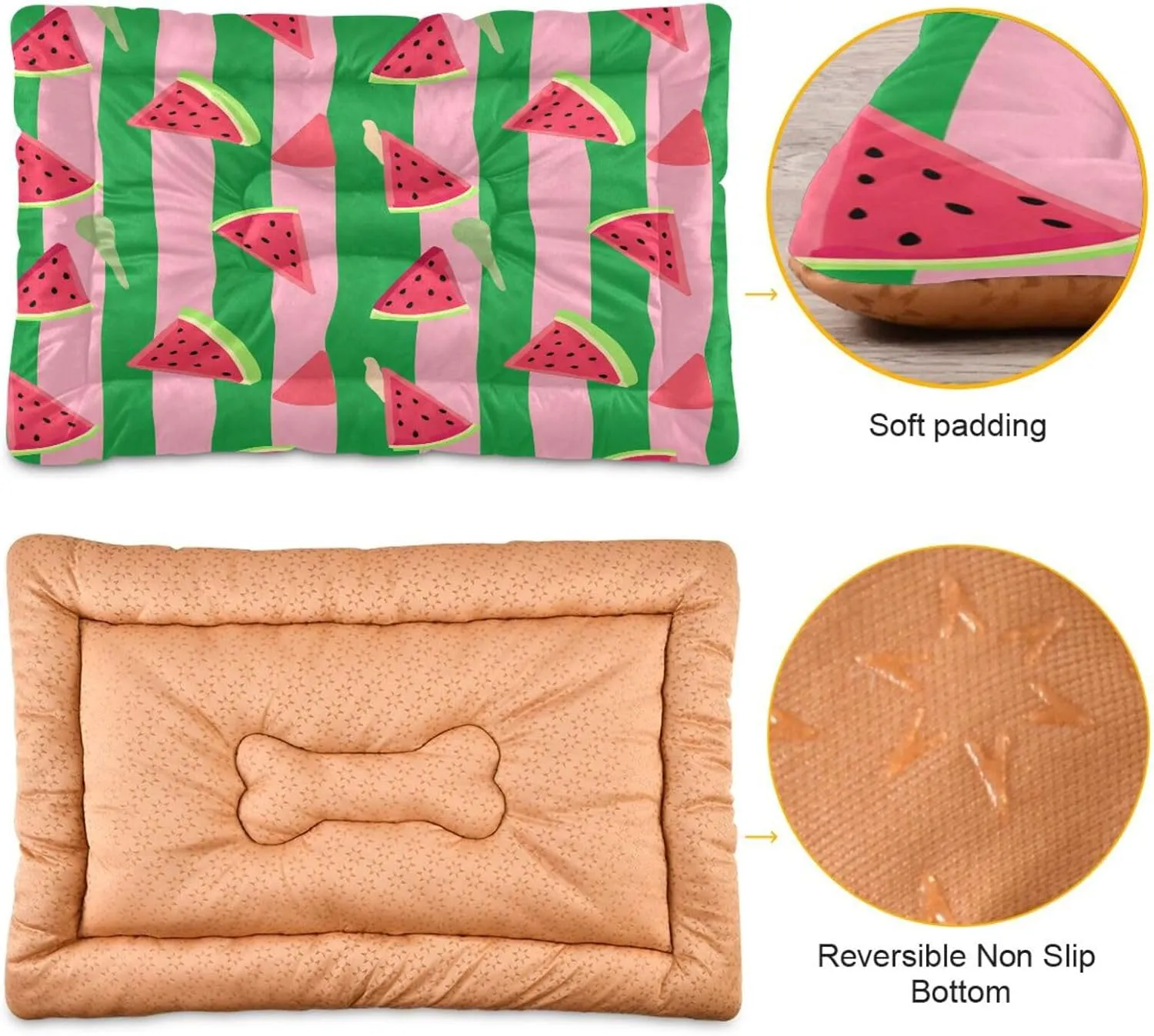 Green Stripes Watermelon Outdoor Dog Bed for Small Dogs Washable Waterproof Travel Pet Bed Mat Portable Cat Bed with Non-Slip Bottom for Indoor and Sleeping 36 x 24 Inch