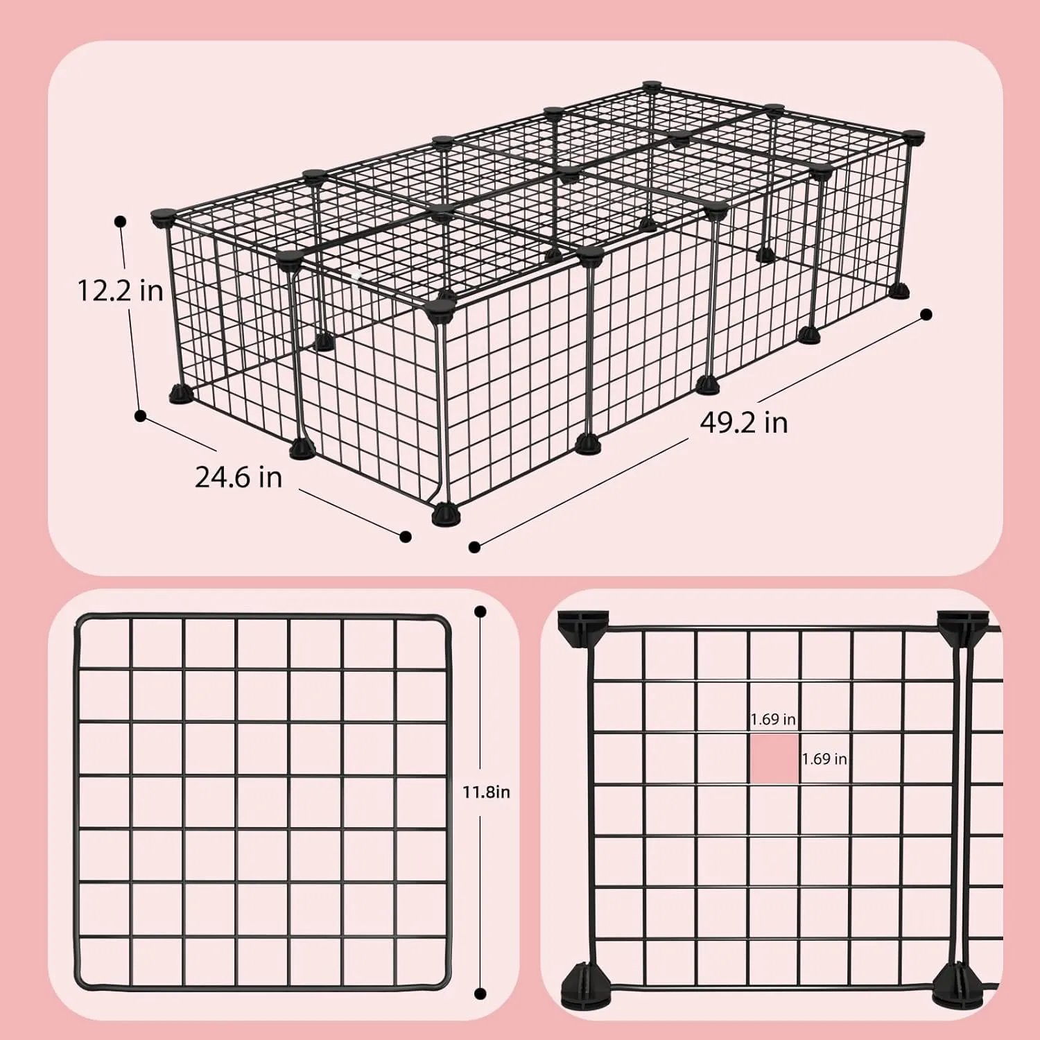 Guinea Pig Cages with Door and Top, 50x25x12inch Small Animal Cage, 20pcs Metal Grid Panels Small Animal Playpen, Expandable Cage for Guinea Pigs, Rabbits, Hamsters and Hedgehogs, Kitten