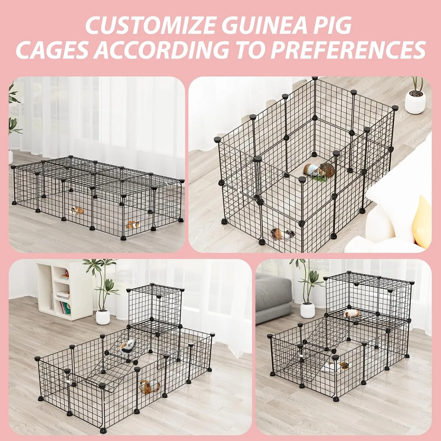 Guinea Pig Cages with Door and Top, 50x25x12inch Small Animal Cage, 20pcs Metal Grid Panels Small Animal Playpen, Expandable Cage for Guinea Pigs, Rabbits, Hamsters and Hedgehogs, Kitten