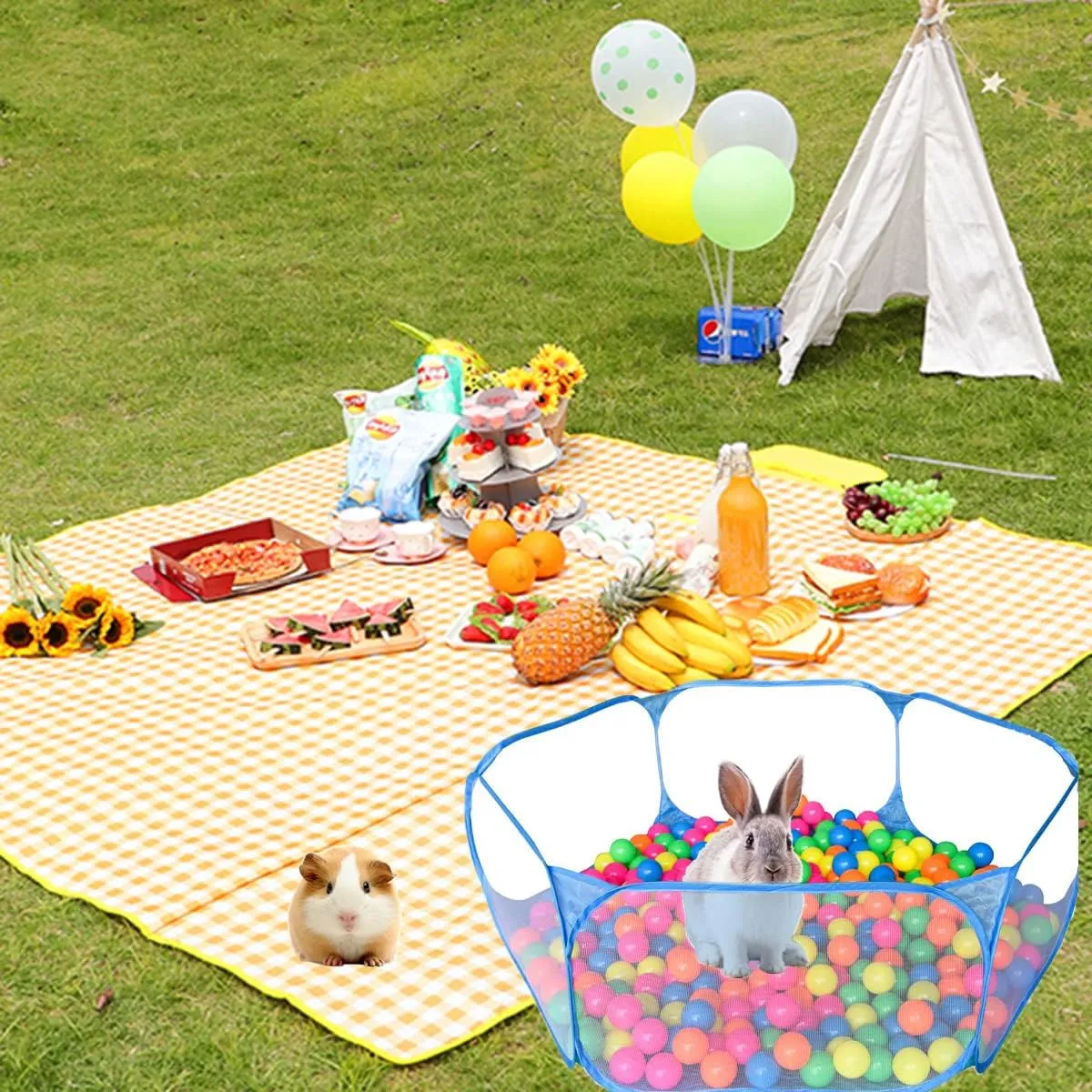 Guinea Pig Playpen Rabbit Cage Breathable & Transparent Small Animal Cage, Pop Open Outdoor/Indoor Exercise Fence, Portable Yard Fence for Guinea Pig, Rabbit, Hamster, Chinchilla, Hedgehog (Pink)