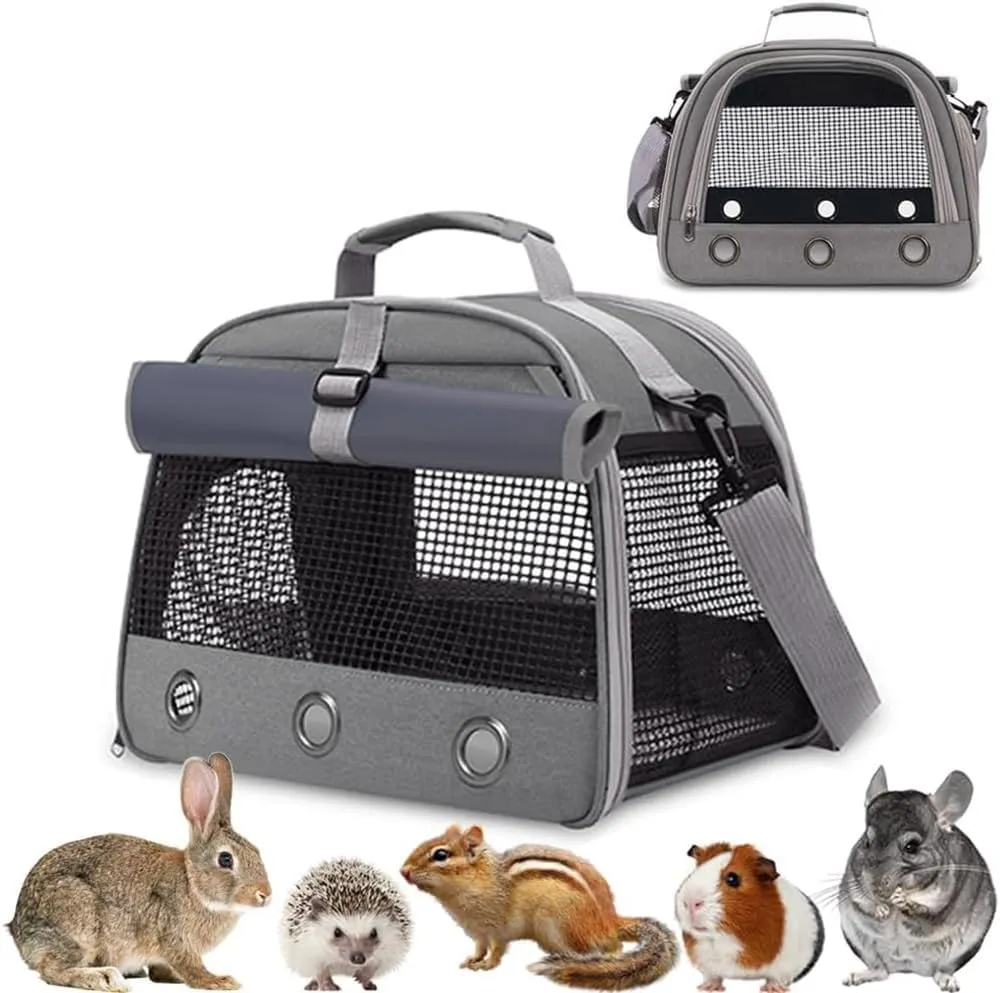 Guinea Pig Travel Carrier Bag,Portable Small Animal Carrier Pouch for Hamster Chinchilla Rabbit Bunny Gerbil Hedgehog Sugar Glider Hedgehog Outgoing Travel Carrying Bag (Grey)