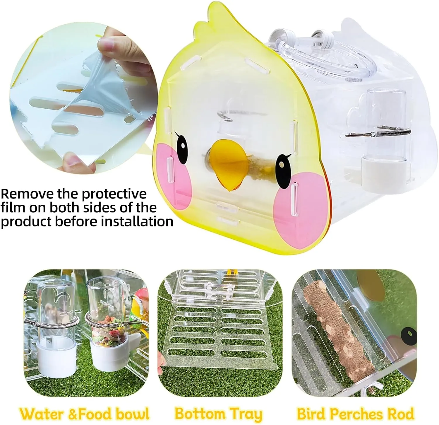 Hamiledyi Small Bird Carrier Travel Cage Transparent Parakeet Carrier Backpack with Standing Perch Portable Outdoor Cage for Lovebird Parrot Swallow Goldfinches