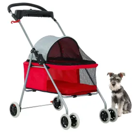 HGS Pet Cat Dog Stroller 4 Wheels Jogger Puppy Travel Carrier Portable Doggie Cage Strolling Cart with Cup Holders, 35Lbs Capacity Folding Waterproof Strolling Cart for Medium Dogs Cats Pet, Red