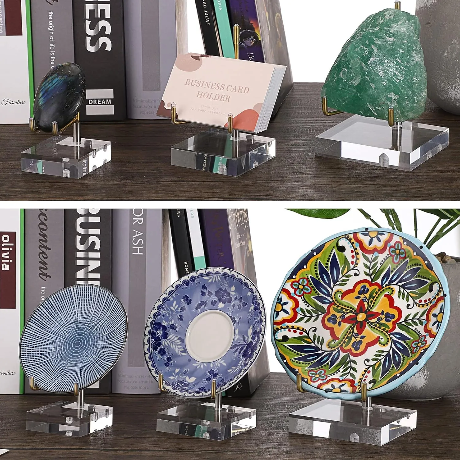 Hipiwe Adjustable Metal Arms Display Stand Easel with Acrylic Base Small Display Easel Holder for Fossil Coral Geodes Rock Mineral Agate Crystals Seashell and Small Collectibles, 2x2x3 inch