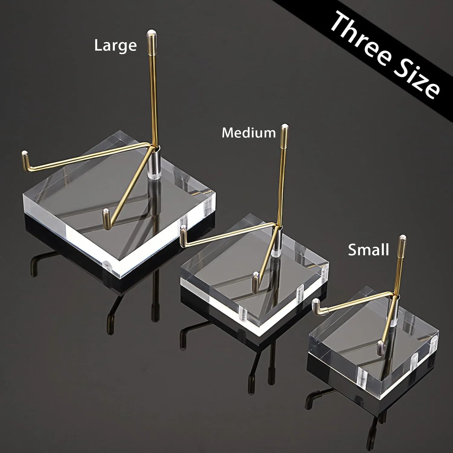 Hipiwe Adjustable Metal Arms Display Stand Easel with Acrylic Base Small Display Easel Holder for Fossil Coral Geodes Rock Mineral Agate Crystals Seashell and Small Collectibles, 2x2x3 inch